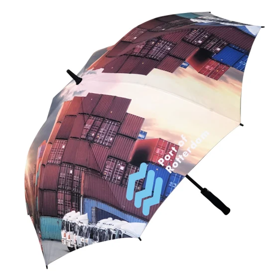 Estrutura automática extra grande de fibra de vidro à prova d'água grande guarda-chuva de golfe com bastão longo e impressão de logotipo personalizado