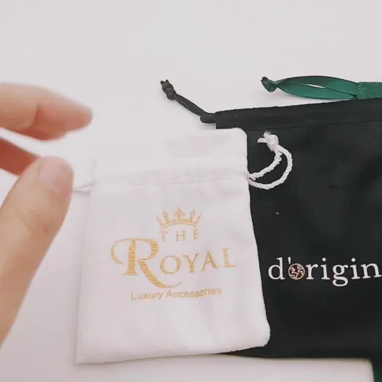 Mini sacos de veludo com cordão de logotipo personalizado, presente de joias, saco de tecido manual de veludo